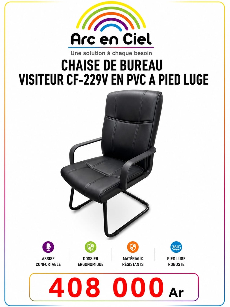 CHAISE DE BUREAU VISITEUR CF-229V EN PVC A PIED LUGE