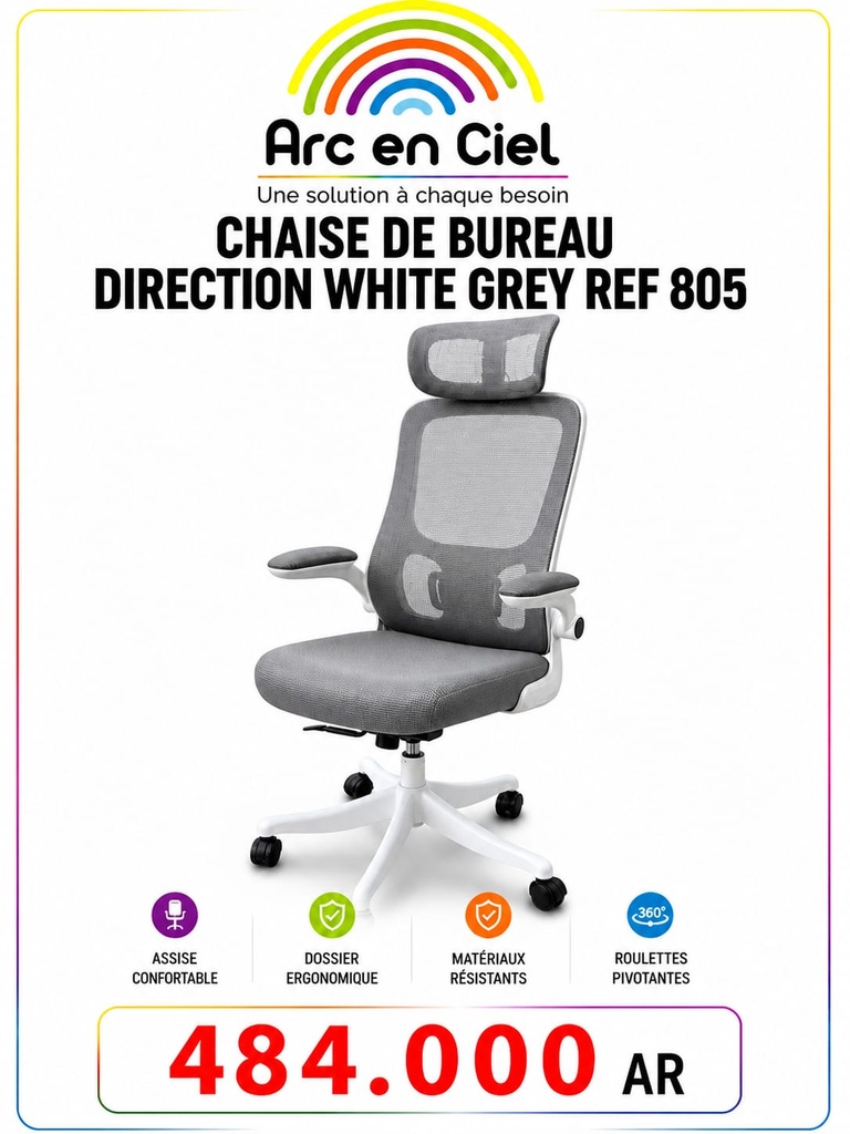 CHAISE DE BUREAU DIRECTION WHITE GREY REF 805 