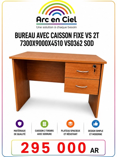 BUREAU AVEC CAISSON FIXE VS 2T 7300X9000X4510 VS0362 SOD