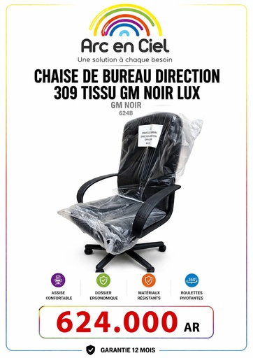 CHAISE DE BUREAU DIRECTION 309 TISSU GM NOIR LUX