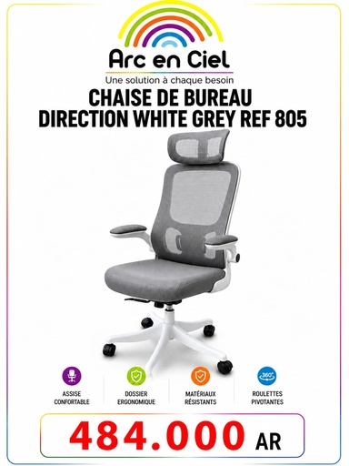 CHAISE DE BUREAU DIRECTION WHITE GREY REF 805 